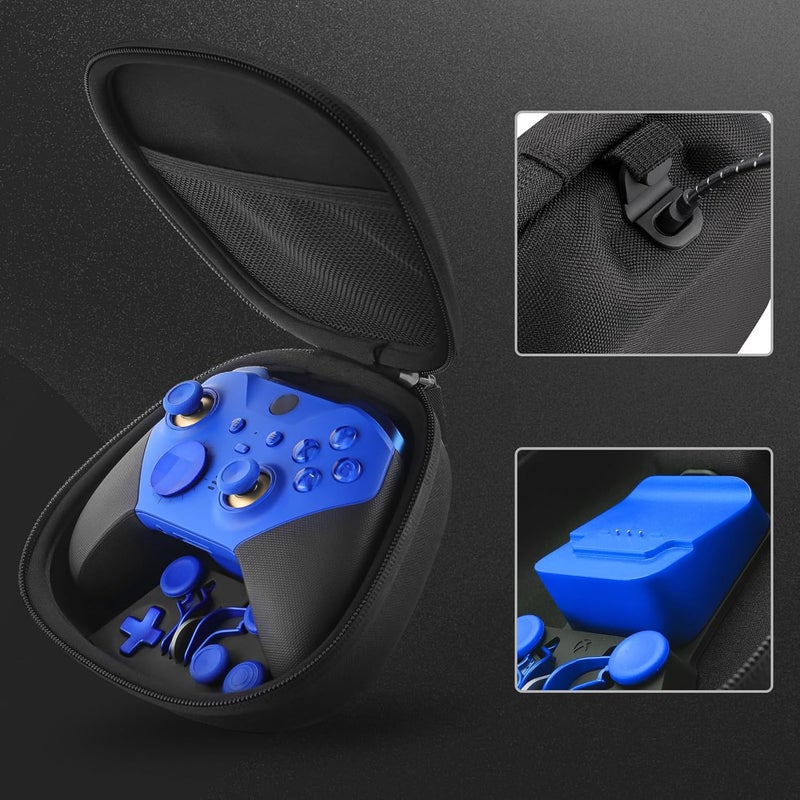 VANPARK Complete Component Pack for Xbox Elite Controller Series 2 Core，Accessories Include 1 Carrying Case, 1 Charging Dock&Cable, Metal 6 Joysticks, 4 Paddles, 2 D-Pads, 1 Adjustment Tool(Blue) - Image 3